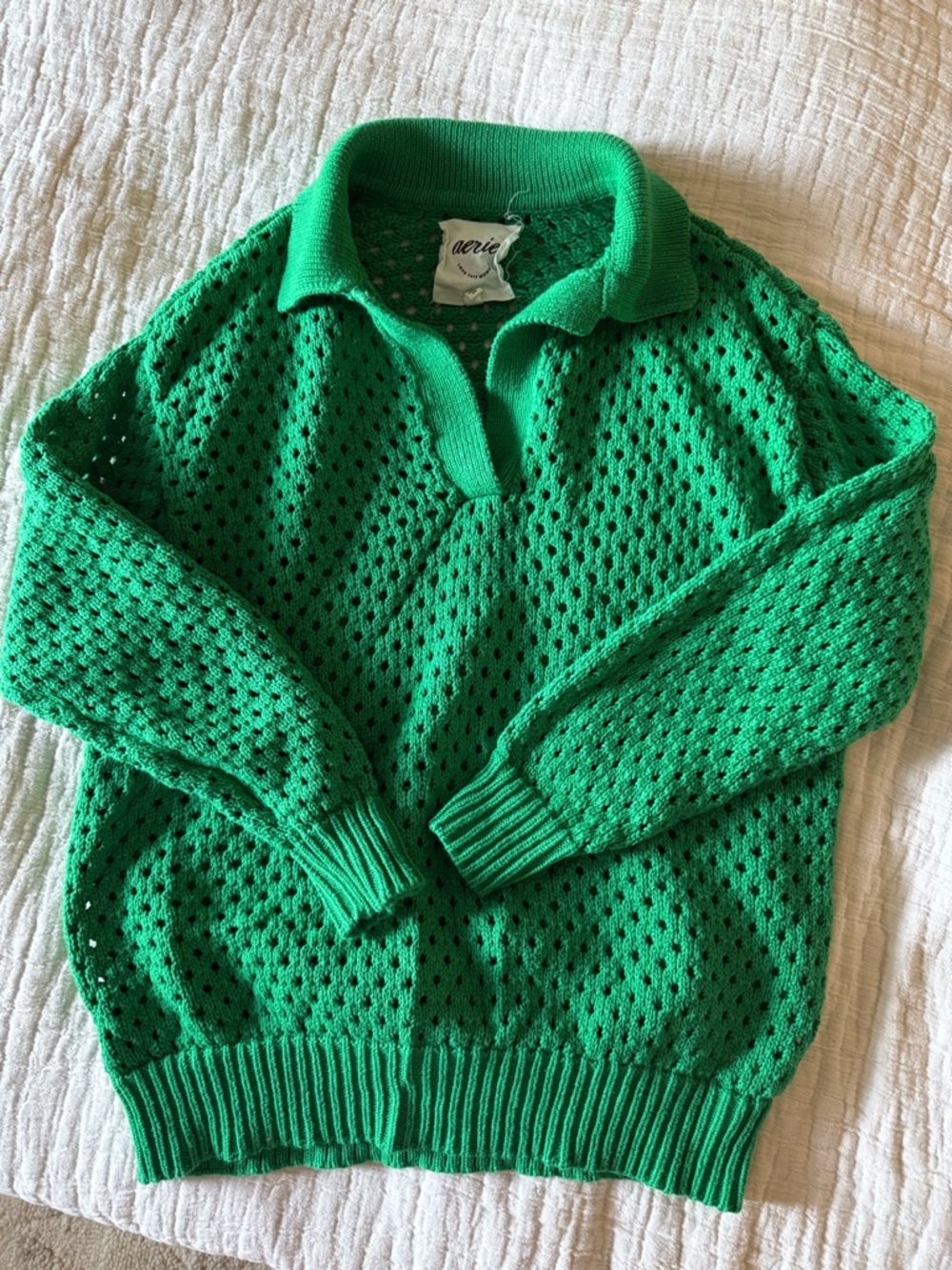 aerie Emerald Green Open-Knit Polo